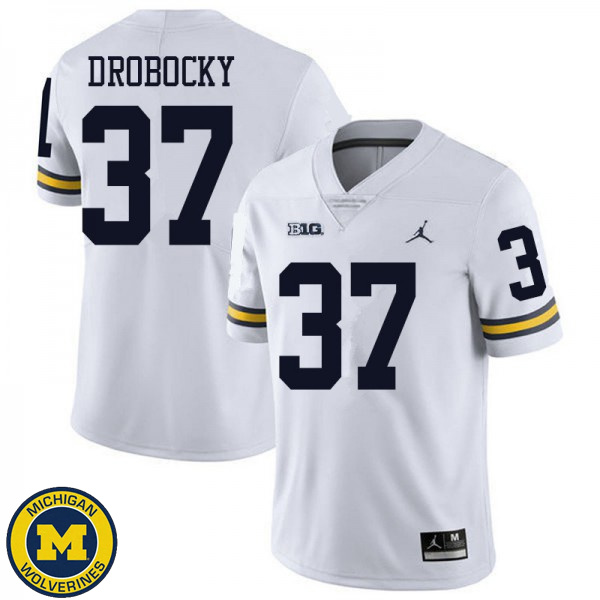 Mens Michigan Wolverines #37 Dane Drobocky White Jordan Brand Official Game Jersey